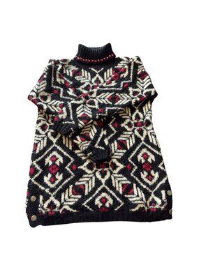 90's Nordic Fair Isle Chunky Knit Turtleneck Sweater Hand Knit Apres Ski Size M